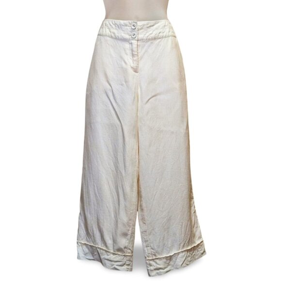 J Jill Cream 100% Linen Wide Leg Pants Womens 8 Cuffed Summer Trousers - Picture 1 of 6